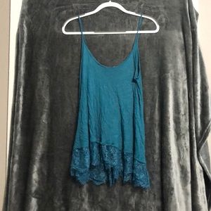 Teal Tank Top with Lace Trim